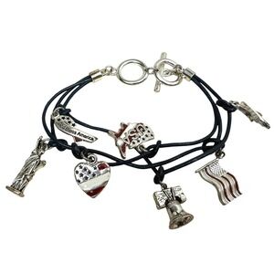 Premier Designs Silver Tone Patriotic Charm Bracelet Statue of Liberty USA 7.5